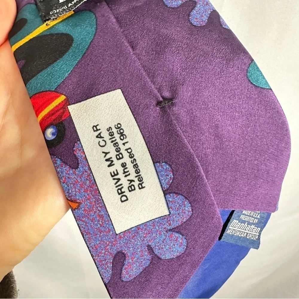 The Beatles Silk Tie Drive My Car 1991 Manhattan Menswear Retro Vintage Purple